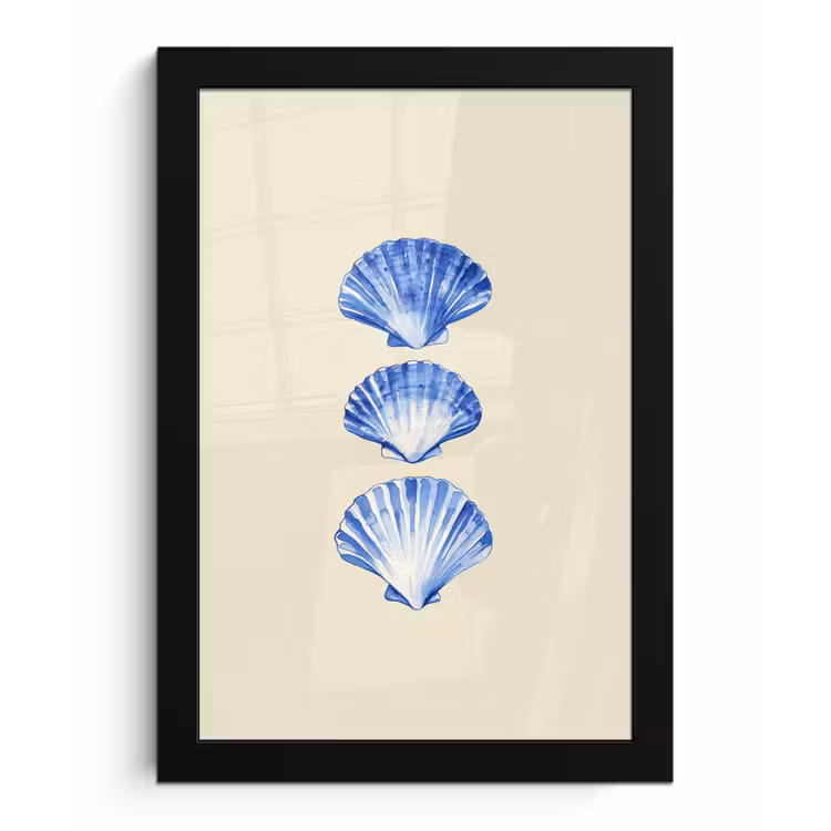 Poster met lijst - Schelpen - Blauw - Beige — 1