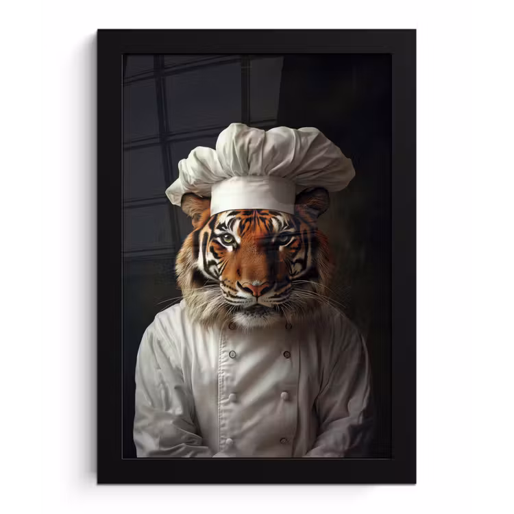 Poster met lijst - Tijger - Kokskleding - Bruin — 1