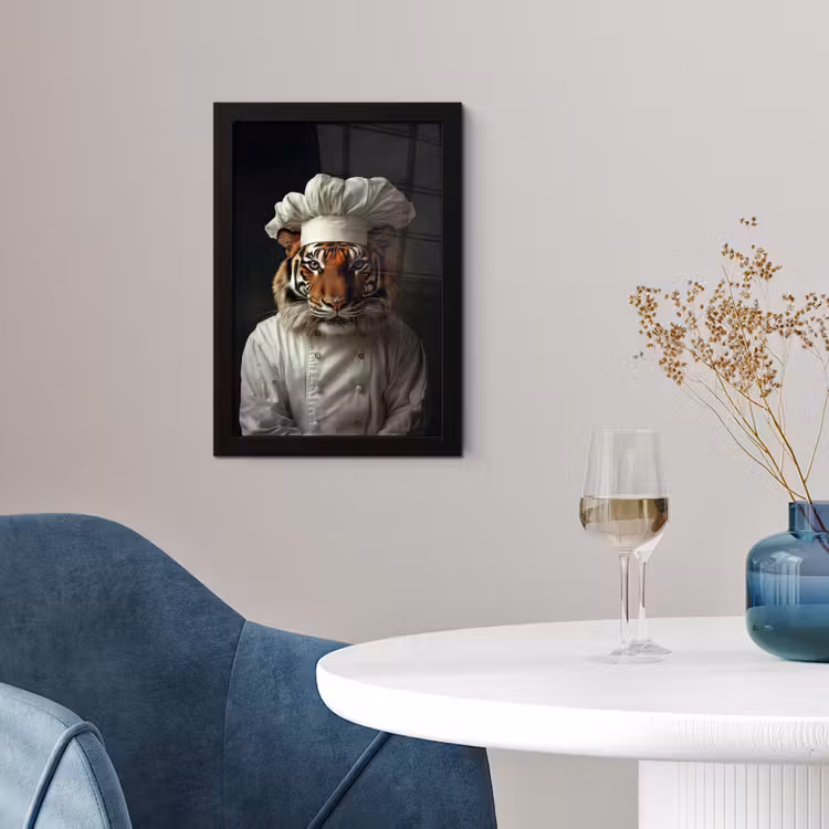 Poster met lijst - Tijger - Kokskleding - Bruin — 2