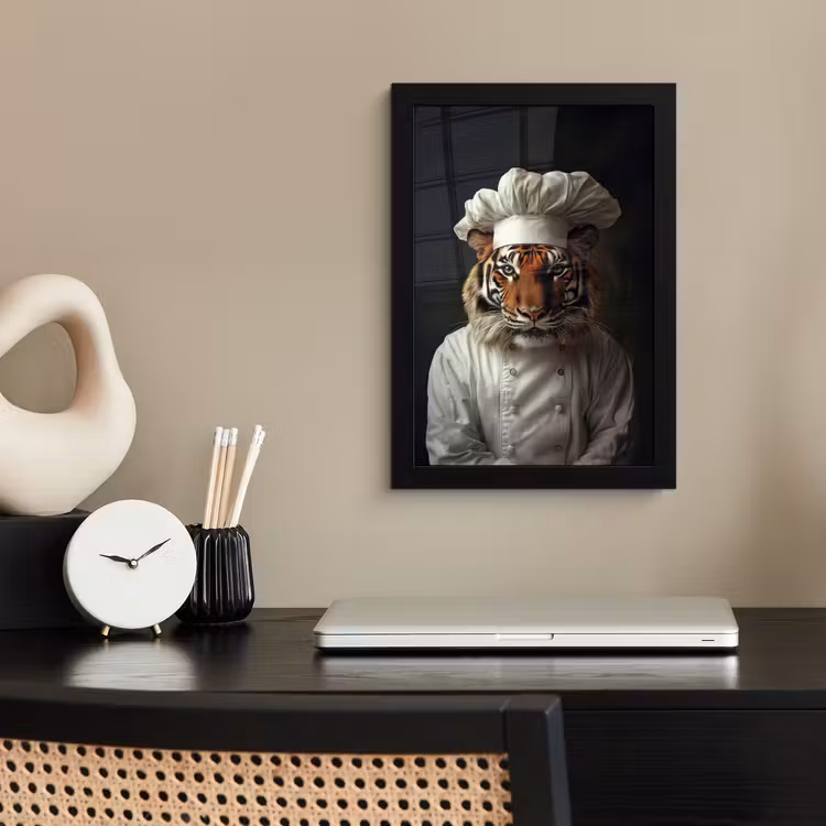 Poster met lijst - Tijger - Kokskleding - Bruin — 3