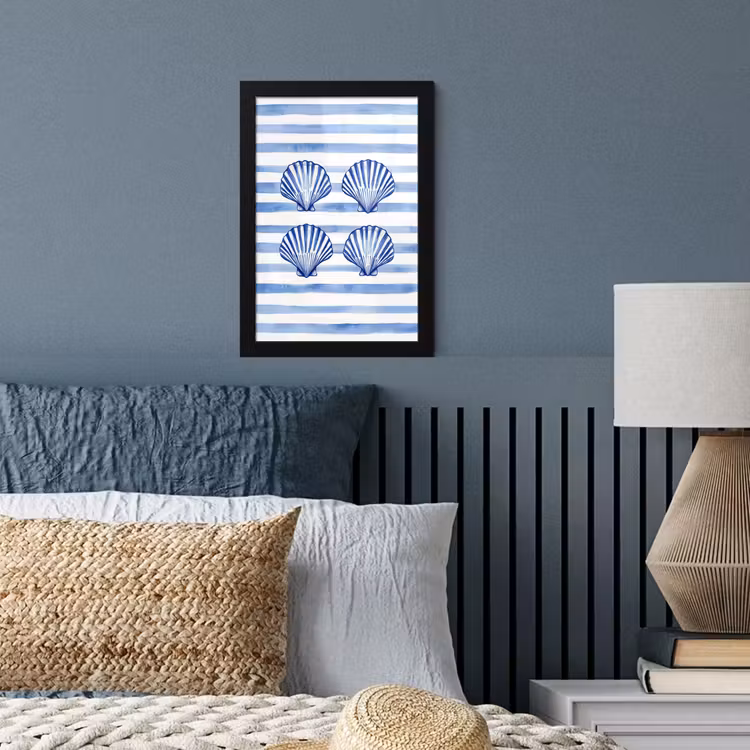 Poster met lijst - Vier schelpen - Blauw - Wit - Strepen — 4