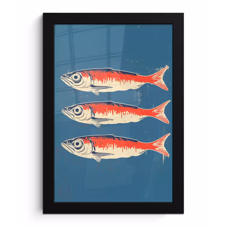 Poster met lijst - Vissen - Rood - Blauw — 1