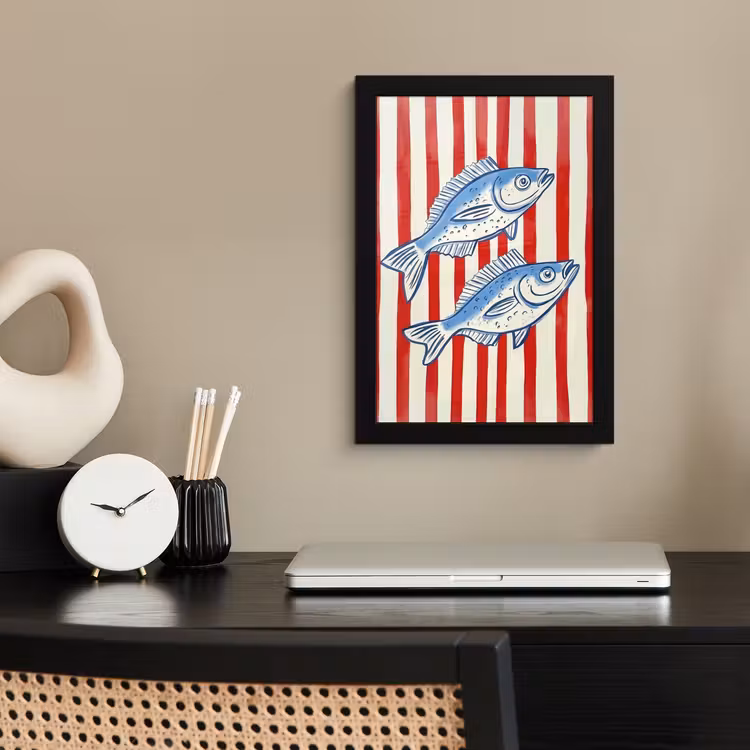 Poster met lijst - Vissen - Verticale strepen - Blauw - Rood — 3