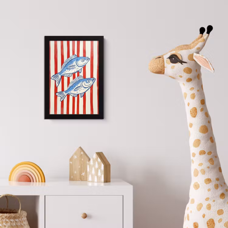 Poster met lijst - Vissen - Verticale strepen - Blauw - Rood — 5