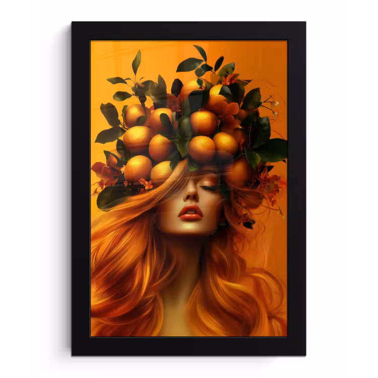Poster met lijst - Vrouw - Citroenen - Bloesem - Geel — 1