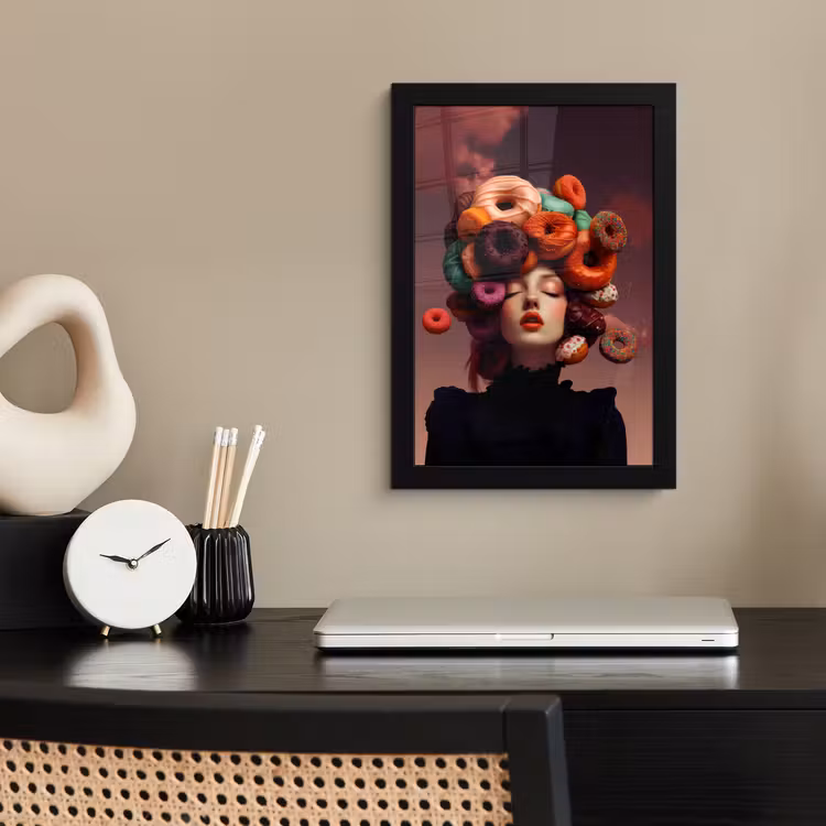 Poster met lijst - Vrouw - Donuts - Kleurrijk — 3
