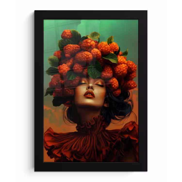 Poster met lijst - Vrouw - Frambozen - Bladeren — 1