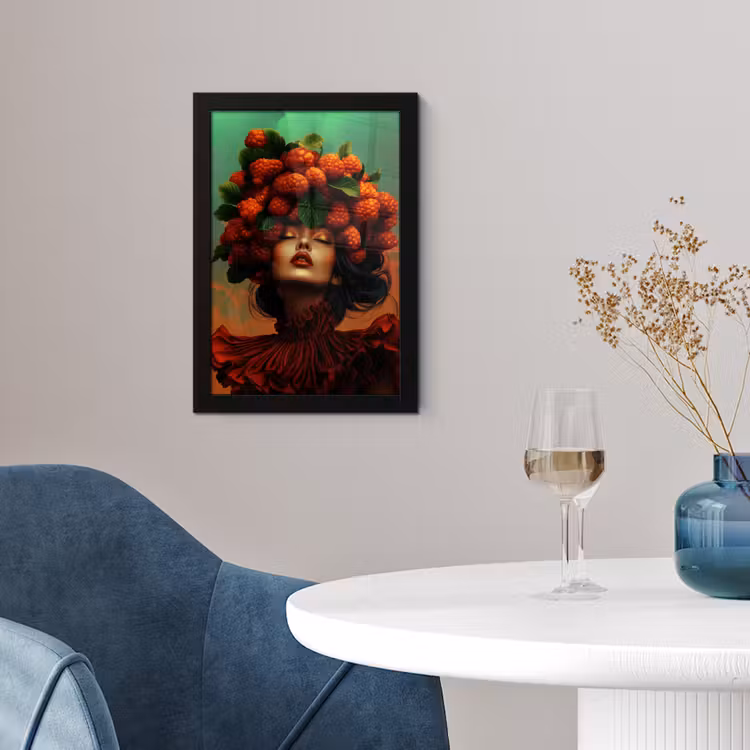 Poster met lijst - Vrouw - Frambozen - Bladeren — 2