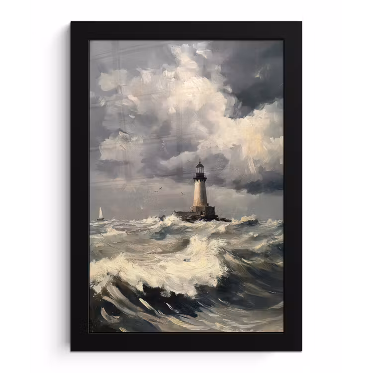 Poster met lijst - Vuurtoren - Golven - Storm — 1
