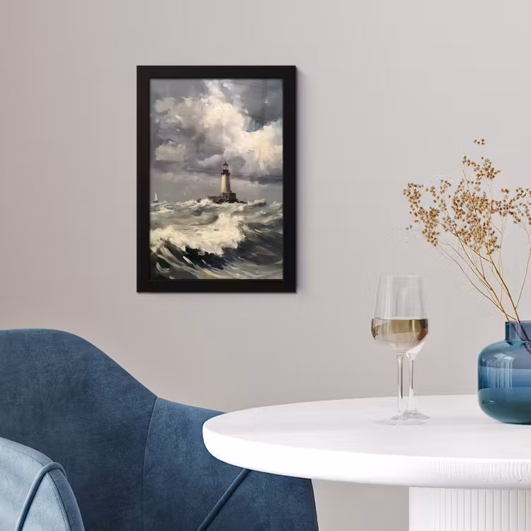 Poster met lijst - Vuurtoren - Golven - Storm — 2