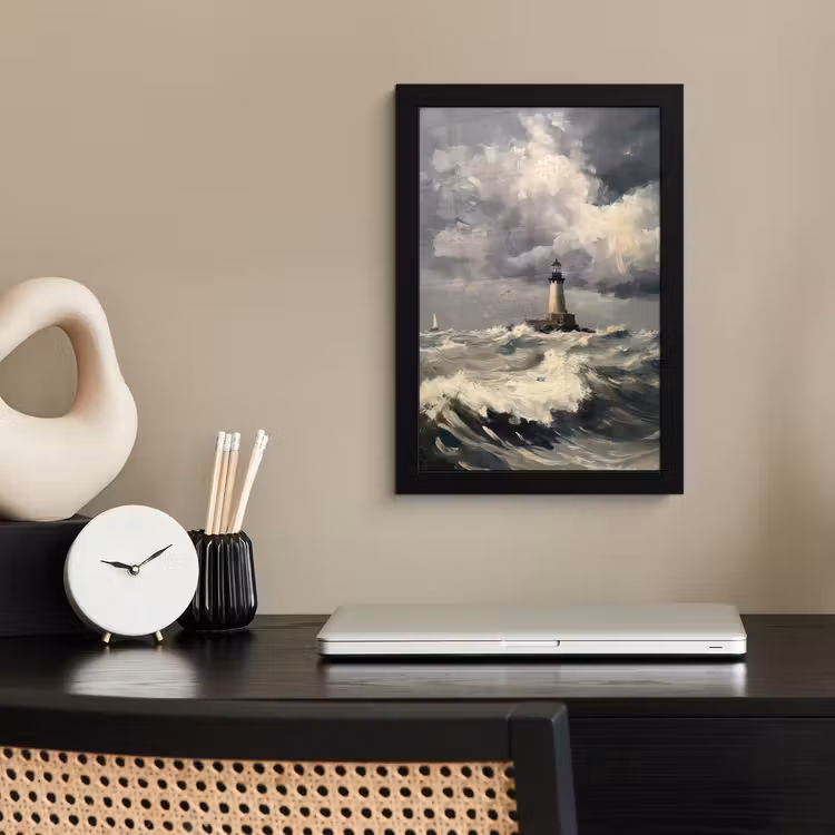 Poster met lijst - Vuurtoren - Golven - Storm — 3