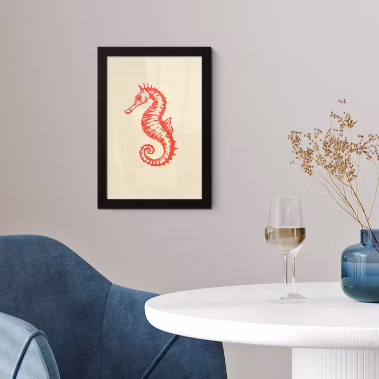 Poster met lijst - Zeepaardje - Rood - Fijne details — 2