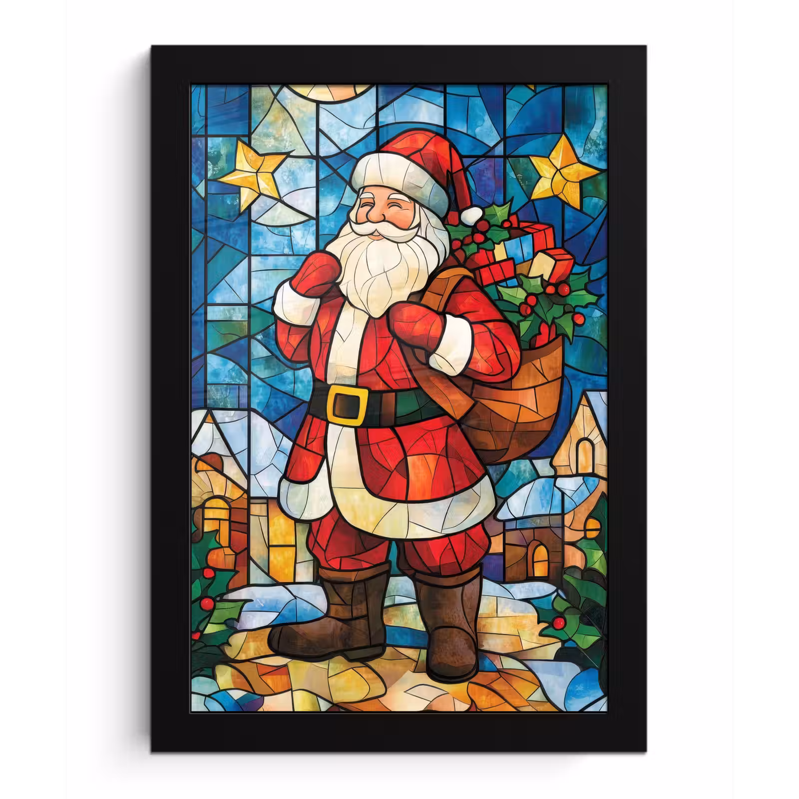 Poster met lijst - Kerstman - Glas - Kleurrijk — 1