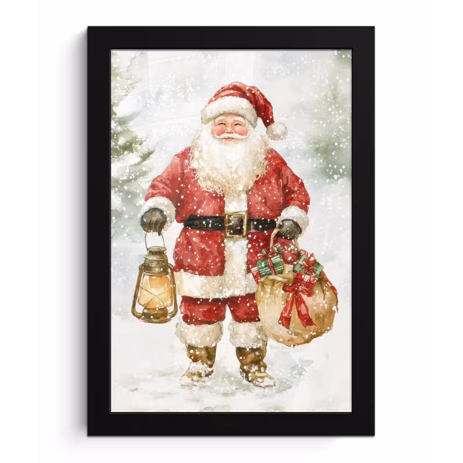 Poster met lijst - Kerstman- Winter - Sneeuw - Wit - Rood — 1