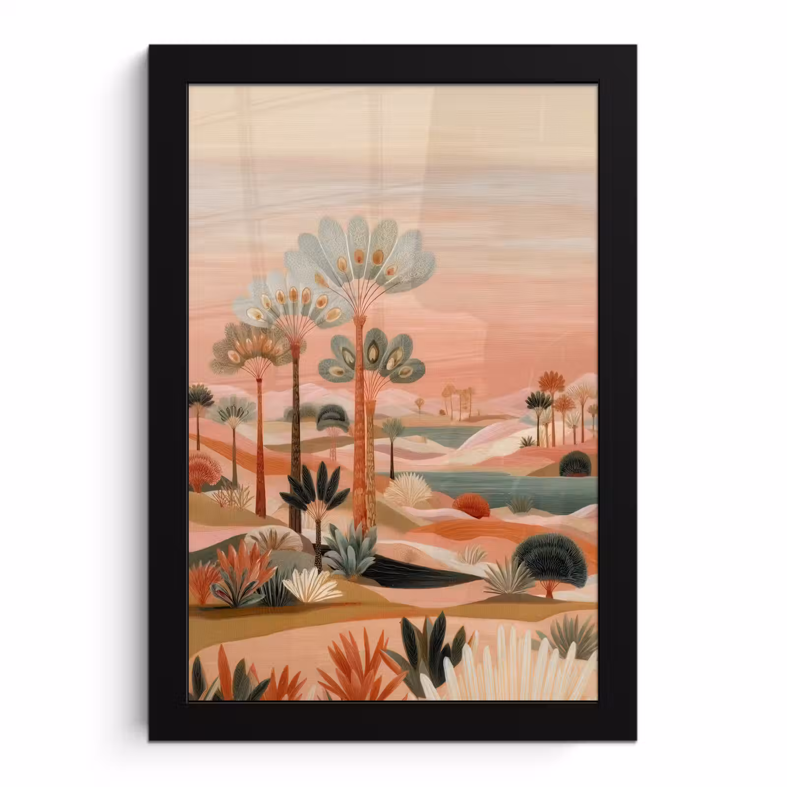 Poster met lijst - Roze landschap - Palmen - Water — 1