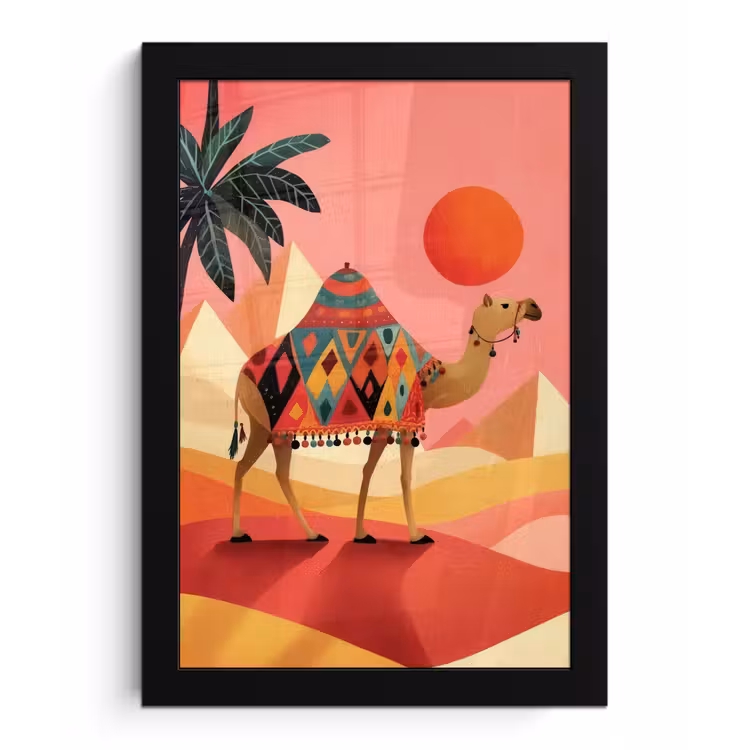 Poster met lijst - Kameel - Pyramides - Rode zon — 1