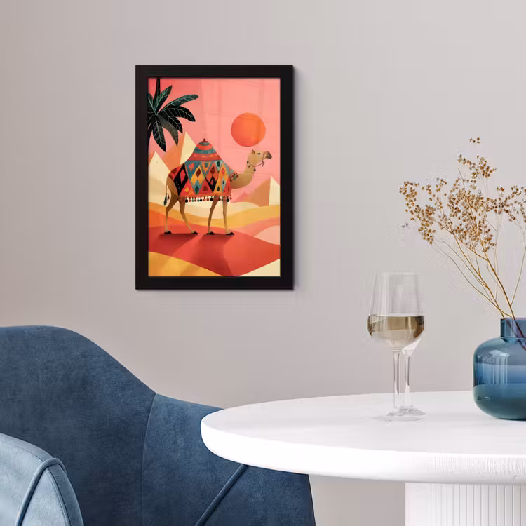 Poster met lijst - Kameel - Pyramides - Rode zon — 2