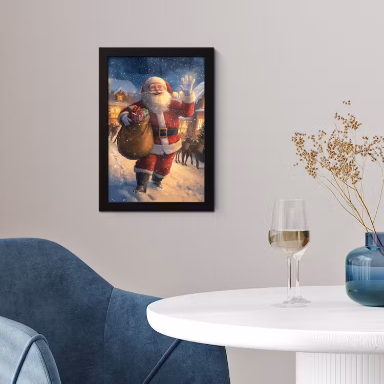 Poster met lijst - Kerstman - Dorp - Hert - Donker — 2