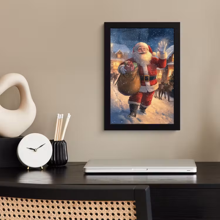 Poster met lijst - Kerstman - Dorp - Hert - Donker — 3