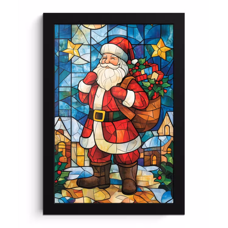 Poster met lijst - Kerstman - Glas - Kleurrijk — 1