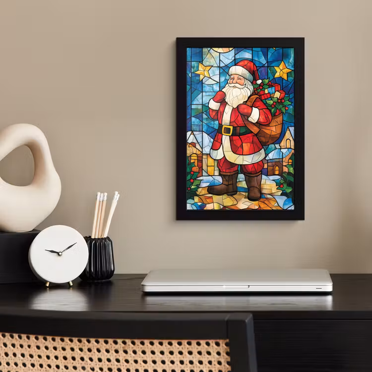 Poster met lijst - Kerstman - Glas - Kleurrijk — 3
