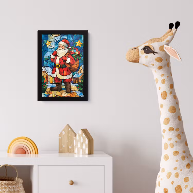 Poster met lijst - Kerstman - Glas - Kleurrijk — 5