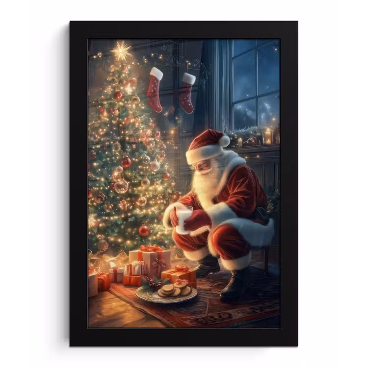 Poster met lijst - Kerstman - Haard - Donker — 1