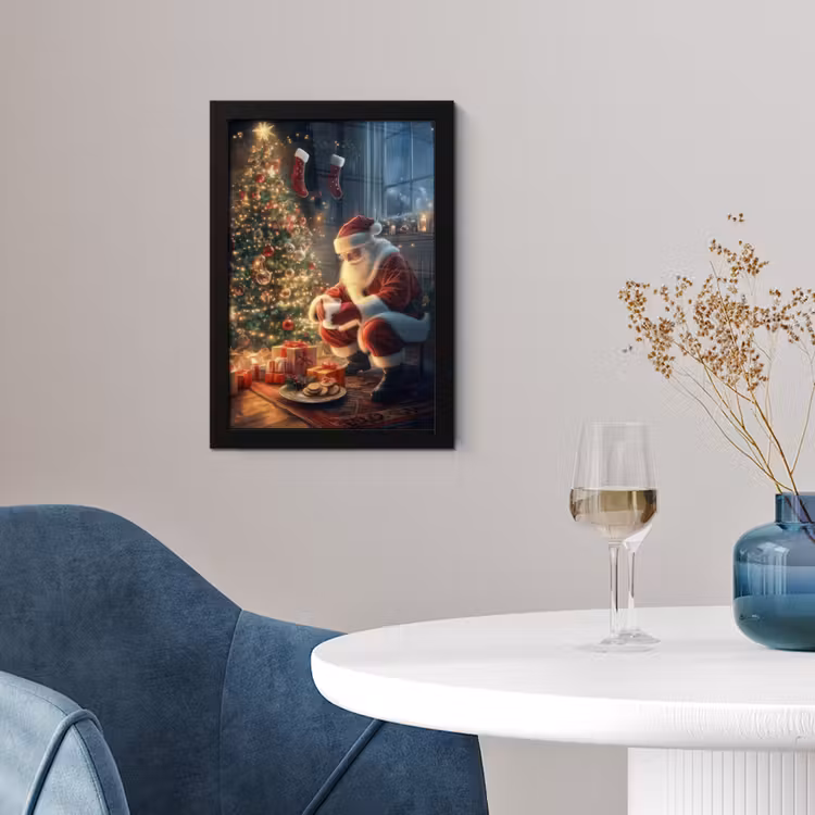 Poster met lijst - Kerstman - Haard - Donker — 2