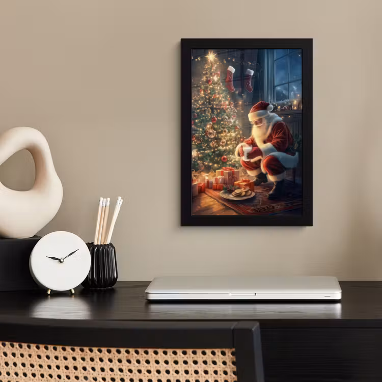 Poster met lijst - Kerstman - Haard - Donker — 3
