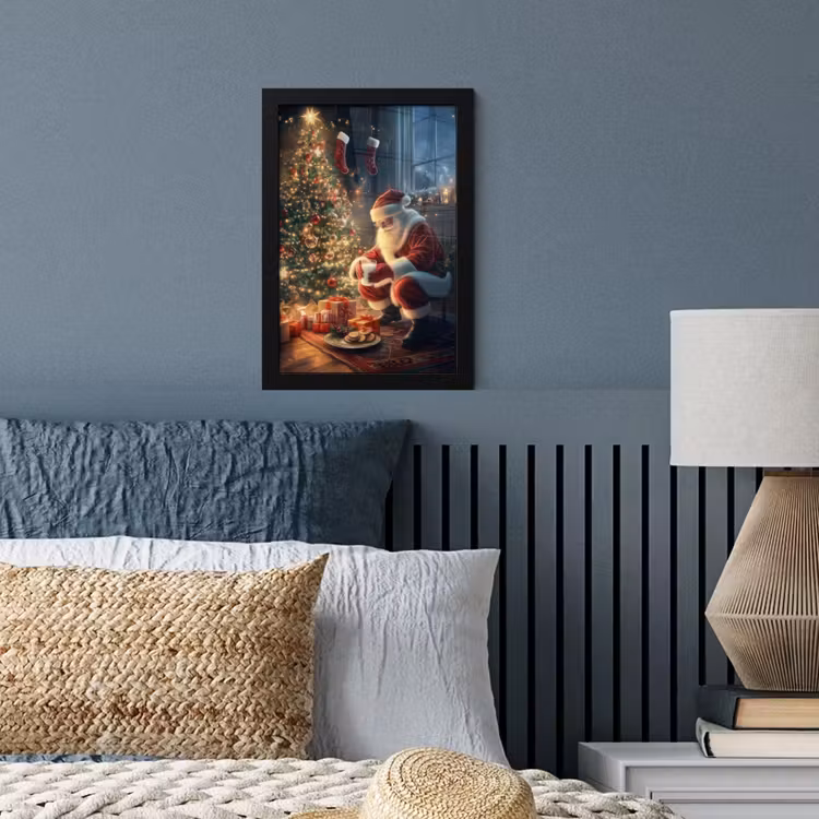 Poster met lijst - Kerstman - Haard - Donker — 4