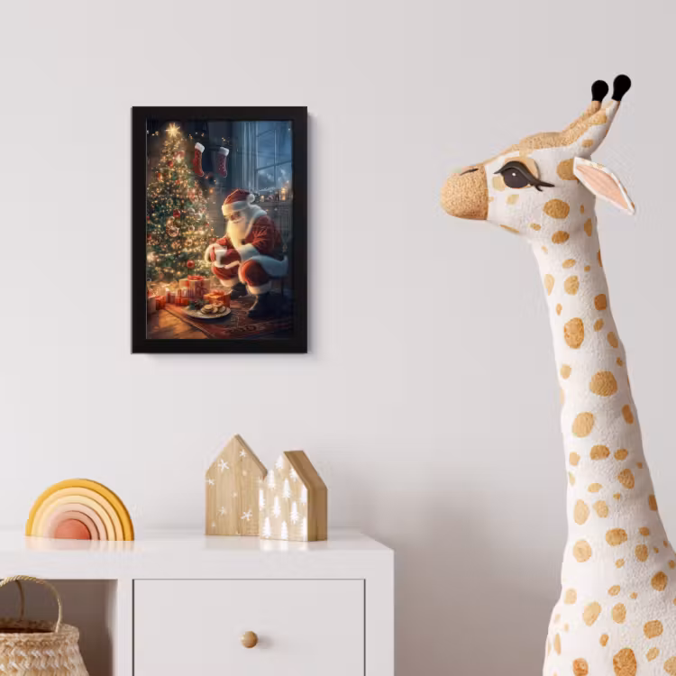 Poster met lijst - Kerstman - Haard - Donker — 5