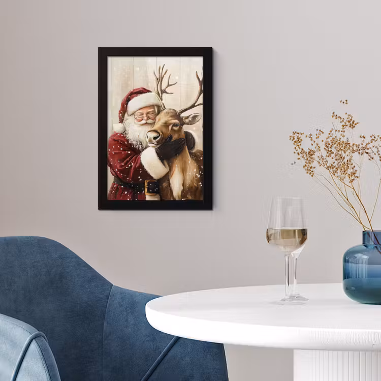 Poster met lijst - Kerstman - Rendier - Sneeuw - Kleurrijk — 2
