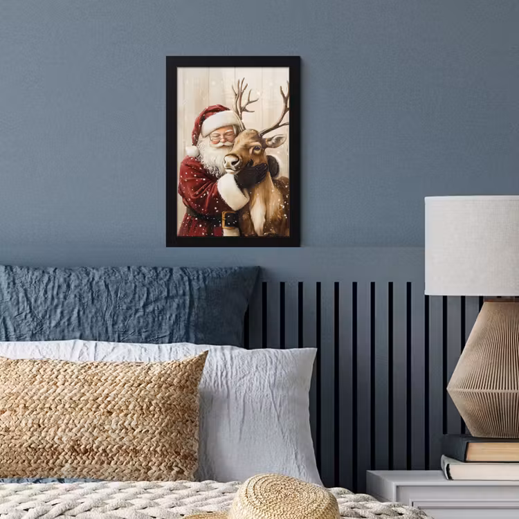 Poster met lijst - Kerstman - Rendier - Sneeuw - Kleurrijk — 4