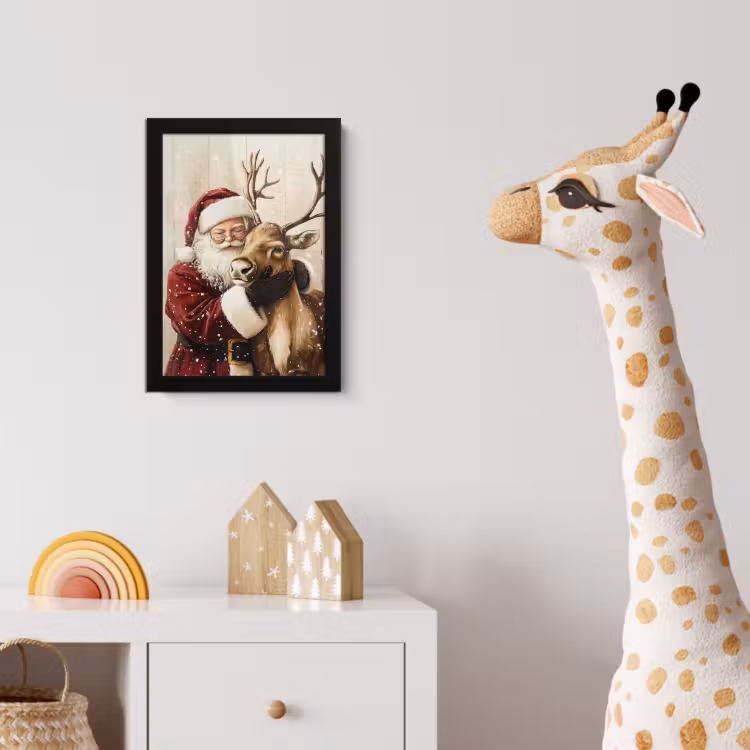 Poster met lijst - Kerstman - Rendier - Sneeuw - Kleurrijk — 5