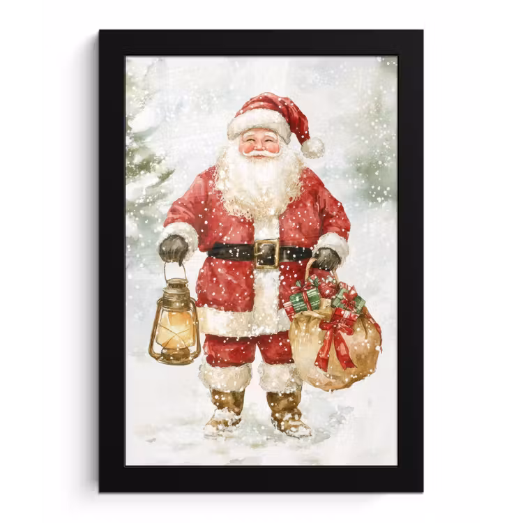 Poster met lijst - Kerstman- Winter - Sneeuw - Wit - Rood — 1