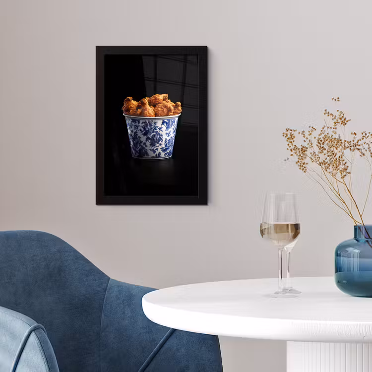 Poster met lijst - Kip - Bucket - Delfts blauw - Lekker — 2