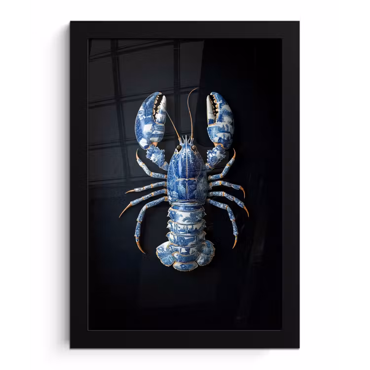 Poster met lijst - Kreeft - Delftsblauw - Schild - Stoer — 1