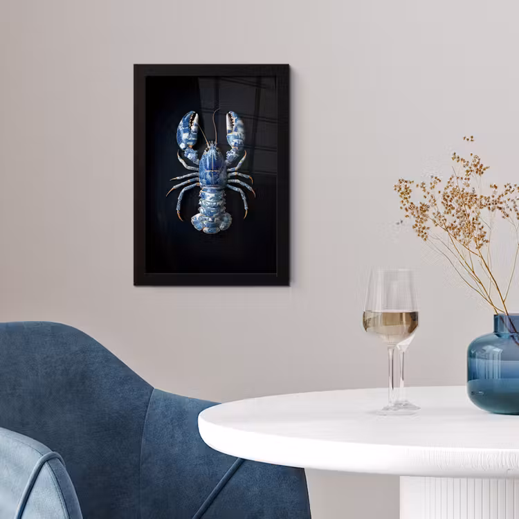Poster met lijst - Kreeft - Delftsblauw - Schild - Stoer — 2