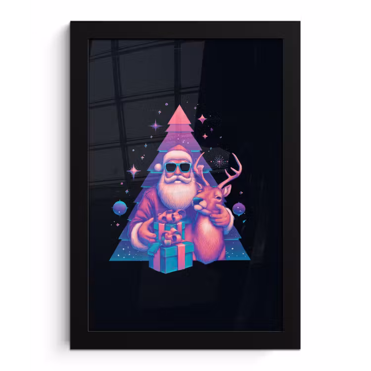 Poster met lijst - Retro - Kerstman - Rendieren - Kerstboom — 1