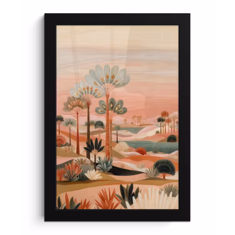 Poster met lijst - Roze landschap - Palmen - Water — 1
