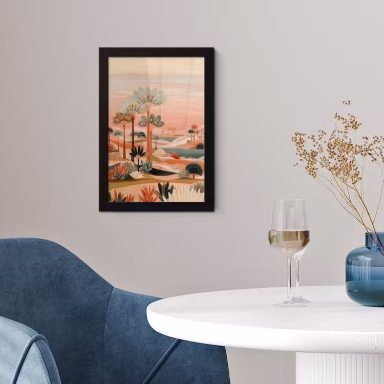 Poster met lijst - Roze landschap - Palmen - Water — 2