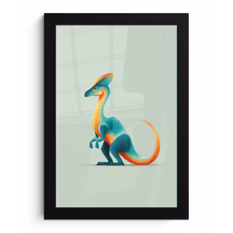 Poster met lijst - Staart - Dino - Minimalistisch - Blauw — 1