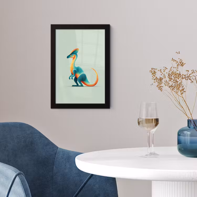 Poster met lijst - Staart - Dino - Minimalistisch - Blauw — 2