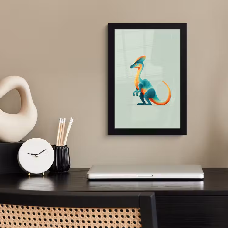 Poster met lijst - Staart - Dino - Minimalistisch - Blauw — 3