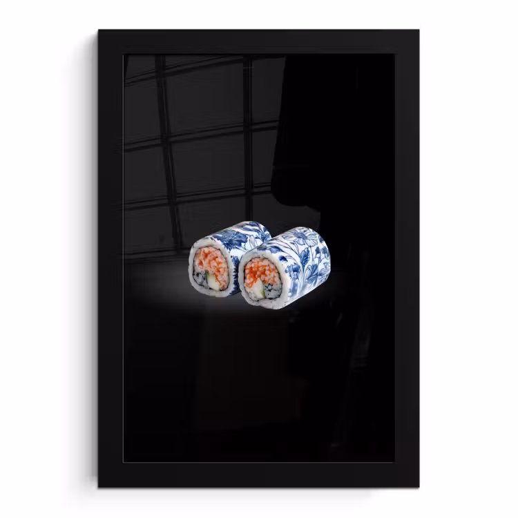 Poster met lijst - Sushi - Delfts blauw - Rijst - Vis - Elegant — 1