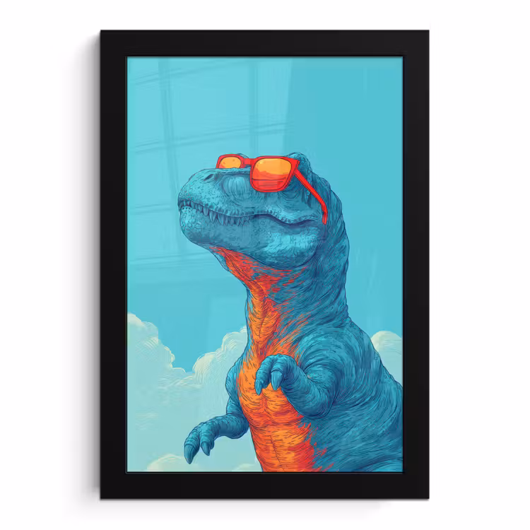 Poster met lijst - T-Rex - Blauw - Wolken - Zonnebril — 1