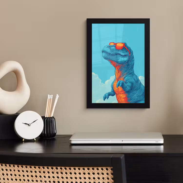Poster met lijst - T-Rex - Blauw - Wolken - Zonnebril — 3