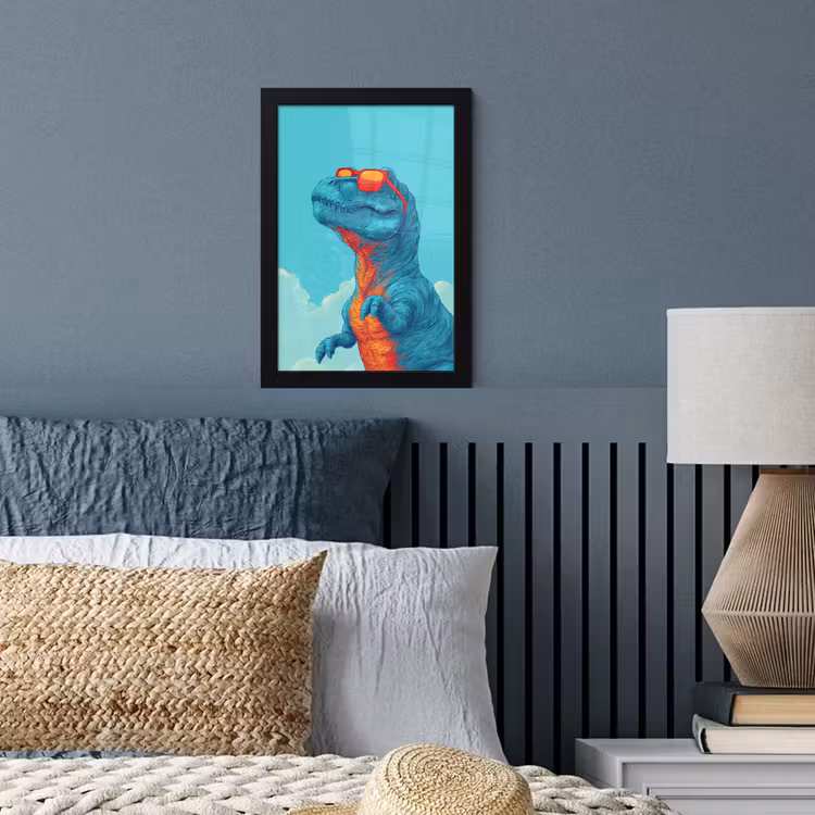 Poster met lijst - T-Rex - Blauw - Wolken - Zonnebril — 4