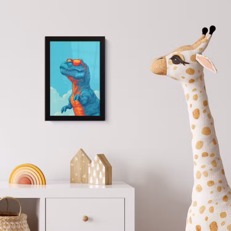 Poster met lijst - T-Rex - Blauw - Wolken - Zonnebril — 5