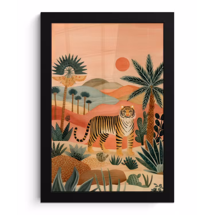 Poster met lijst - Tijger - Kleurrijk - Palmen - Cactus — 1